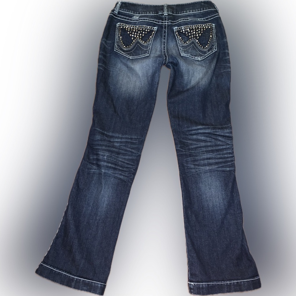 Wrangler Premium Patch Studded Bejeweled Distressed Y2K Flare Low Rise Jeans 5/6